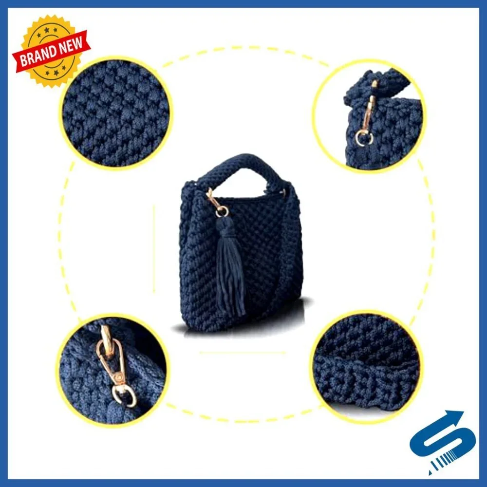 Handmade Crochet Shoulder Bag Boho Knit Crossbody Purse with Tassel